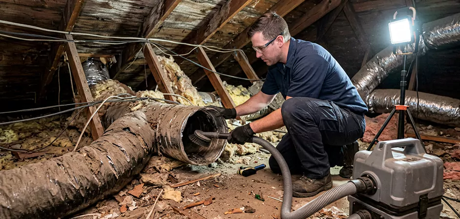 Storm-Damaged Attic Duct Cleaning in Sugar Land