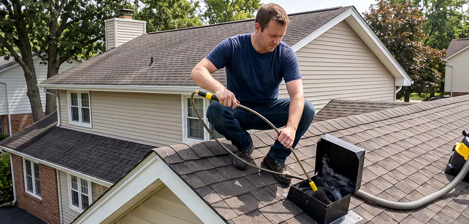 Multi-Story Roof Dryer Vent Cleaning in Sugar Land